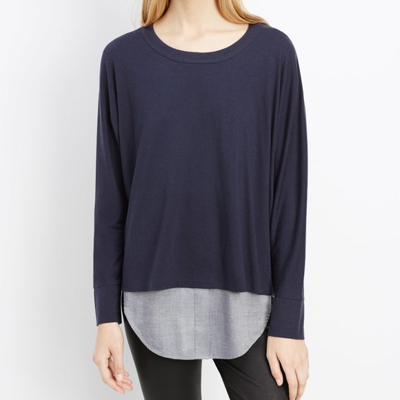 VINCE Womens top Sz M Navy blue layered top shirt - Picture 3 of 9